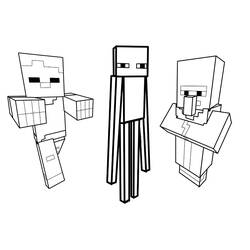 Malvorlage Minecraft Skelett, Enderman und Dorfbewohner