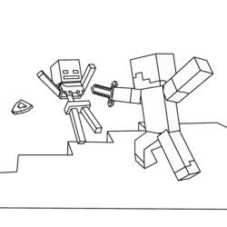 Malvorlage Minecraft Steve kämpft gegen ein Skelett
