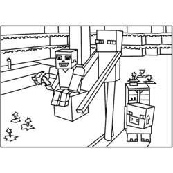 Malvorlage Minecraft Figur schürft Diamanten mit einem Golem und einem Schwein