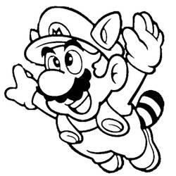 Malvorlage Mario fliegt im Waschbär-Kostüm