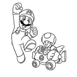 Malvorlage Kröte fährt einen Kart neben Mario