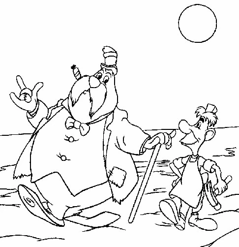 Malvorlage Monsieur Morse geht mit einem Jungen am Strand spazieren