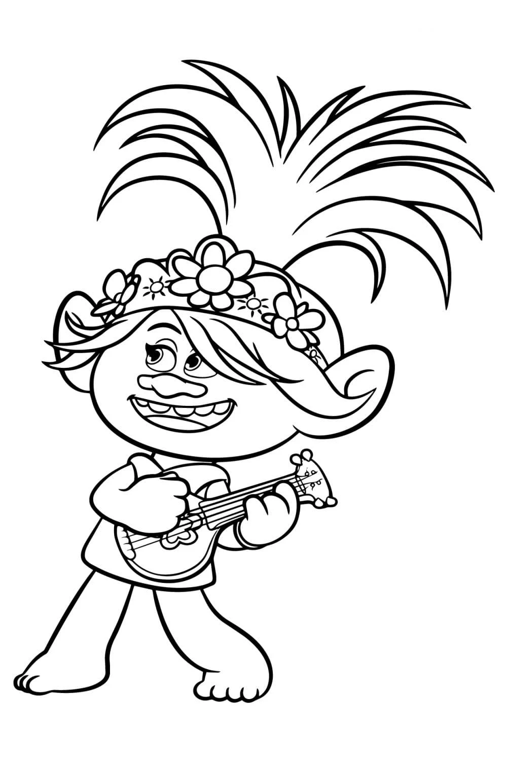 Malvorlage Poppy spielt Ukulele
