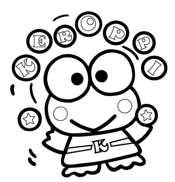 Malvorlage Jongleur Keroppi mit Buchstabenbällen