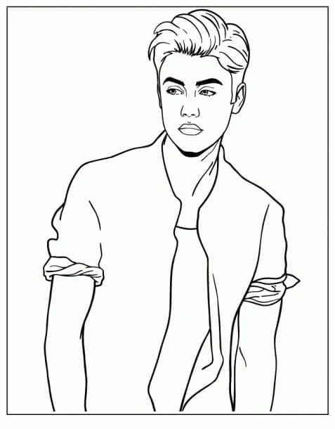 Malvorlage Justin Bieber posiert im Hemd