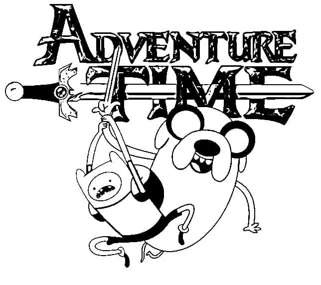 Malvorlage Finn und Jake hängen an einem riesigen Schwert