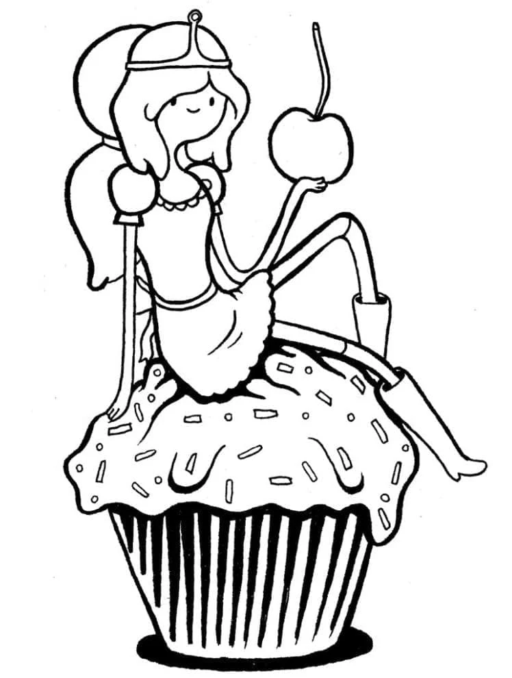 Malvorlage Prinzessin Bubblegum sitzt auf einem Cupcake