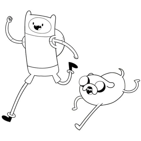 Malvorlage Finn und Jake laufen fröhlich