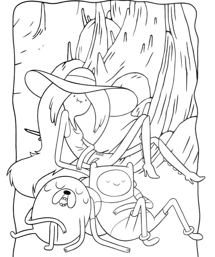 Malvorlage Finn, Jake und Marceline beim Ausruhen