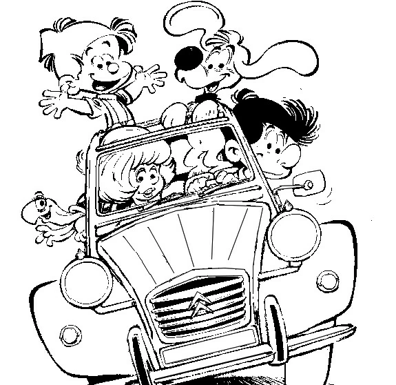 Malvorlage Billy und Buddy Familie im 2 CV