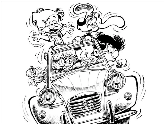 Malvorlage Billy und Buddy fahren in einem Cabrio