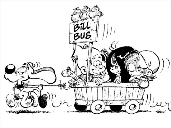 Malvorlage Billy und Buddy: die Fahrt mit dem Bill Bus