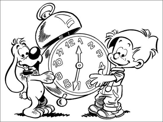 Malvorlage Billy und Buddy mit einem riesigen Wecker