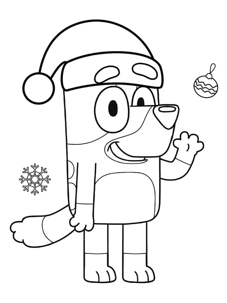 Malvorlage Bluey mit Weihnachtsmütze