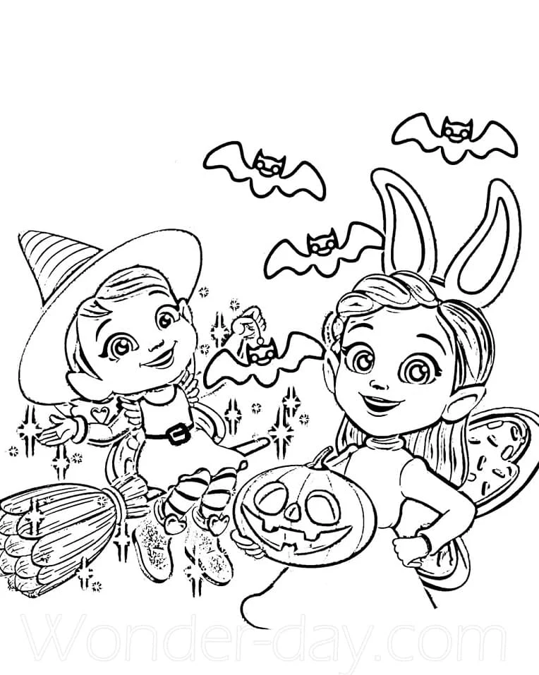 Malvorlage Cricket und Butterbean in Halloween-Kostümen