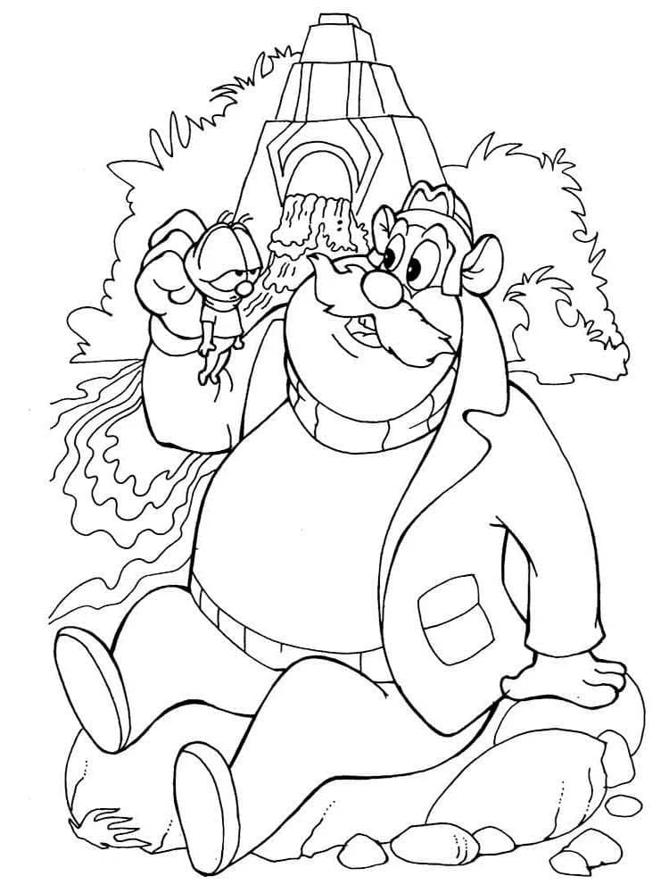 Malvorlage Chip und Dale for Kids vor einer riesigen Statue