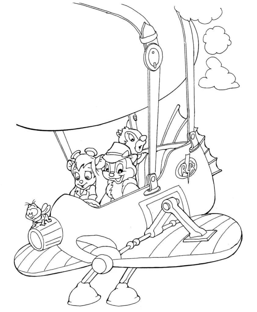 Malvorlage Chip und Dale fliegen in ihrem Flugzeug