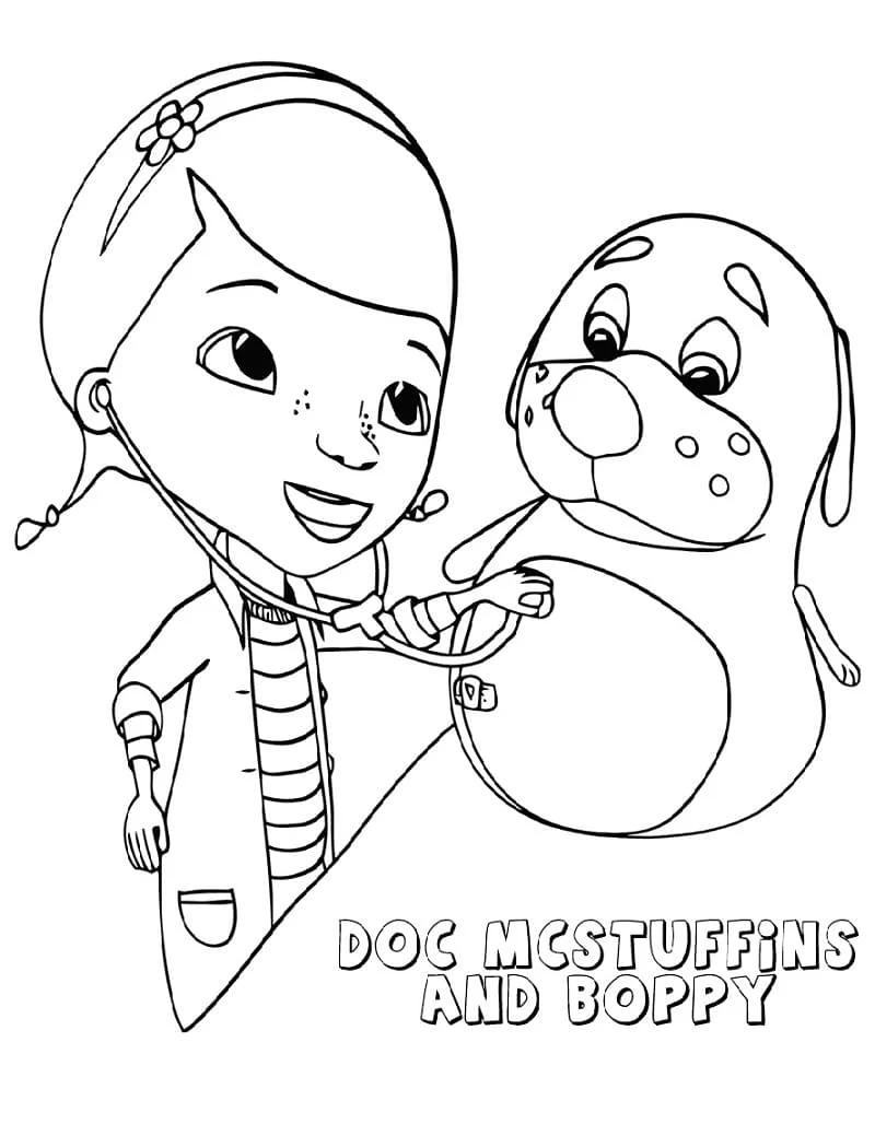 Malvorlage Doc McStuffins untersucht Boppy mit dem Stethoskop Malvorlage Doc McStuffins untersucht Boppy mit dem Stethoskop