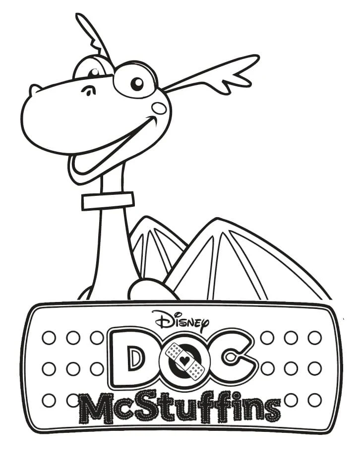 Malvorlage Toufy der Drache hinter dem Doc-McStuffins-Logo