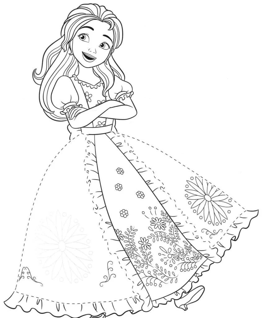 Malvorlage Isabel aus Elena von Avalor im blumigen Ballkleid