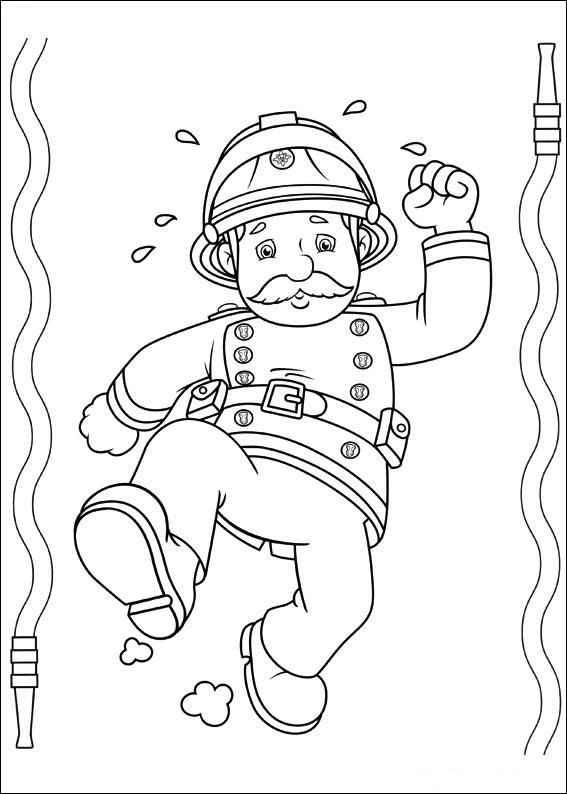 Malvorlage Norris Steele läuft mit Feuerwehrschläuchen