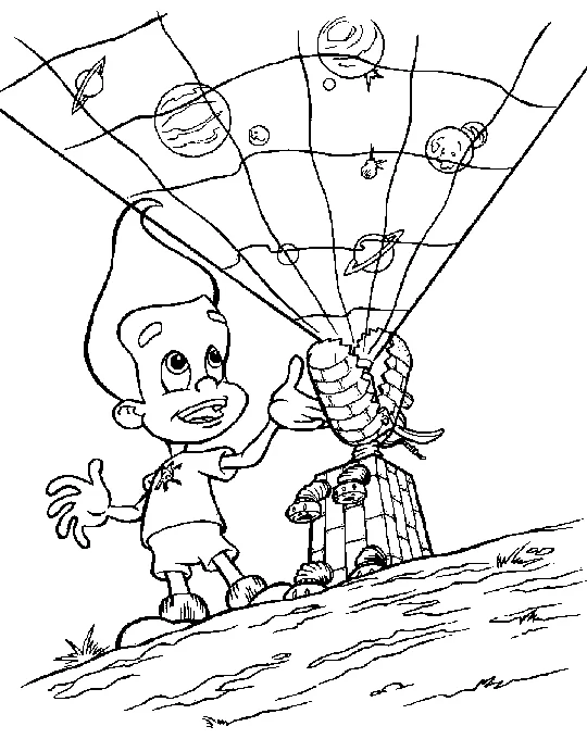 Malvorlage Jimmy Neutron zeigt auf eine projizierte Sternenkarte