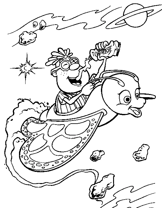 Malvorlage Jimmy Neutron fliegt mit seiner Rakete durchs Weltall