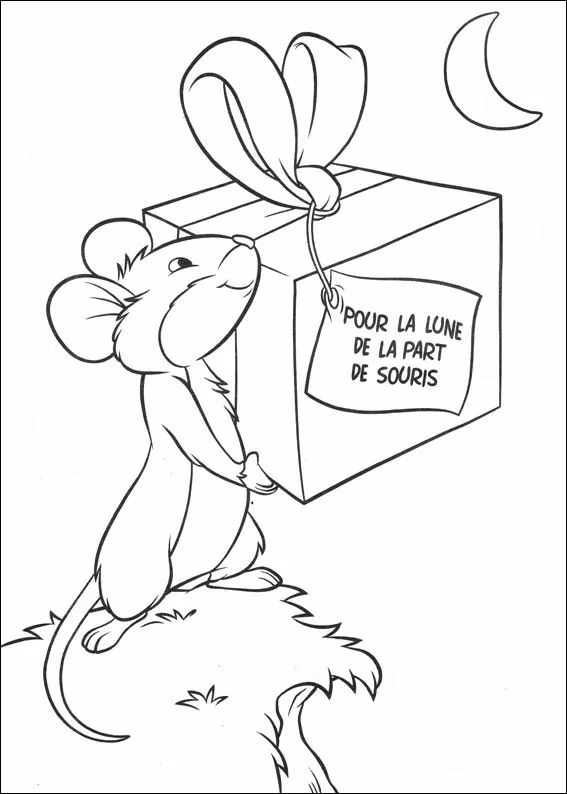 Malvorlage Maus mit einem Geschenk für den Mond