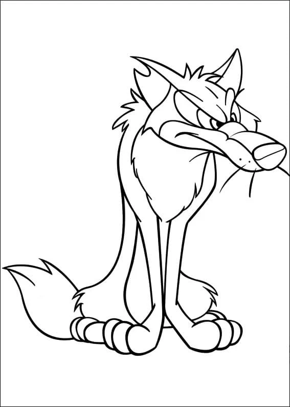 Malvorlage Der Wolf sitzt mit grimmigem Gesichtsausdruck