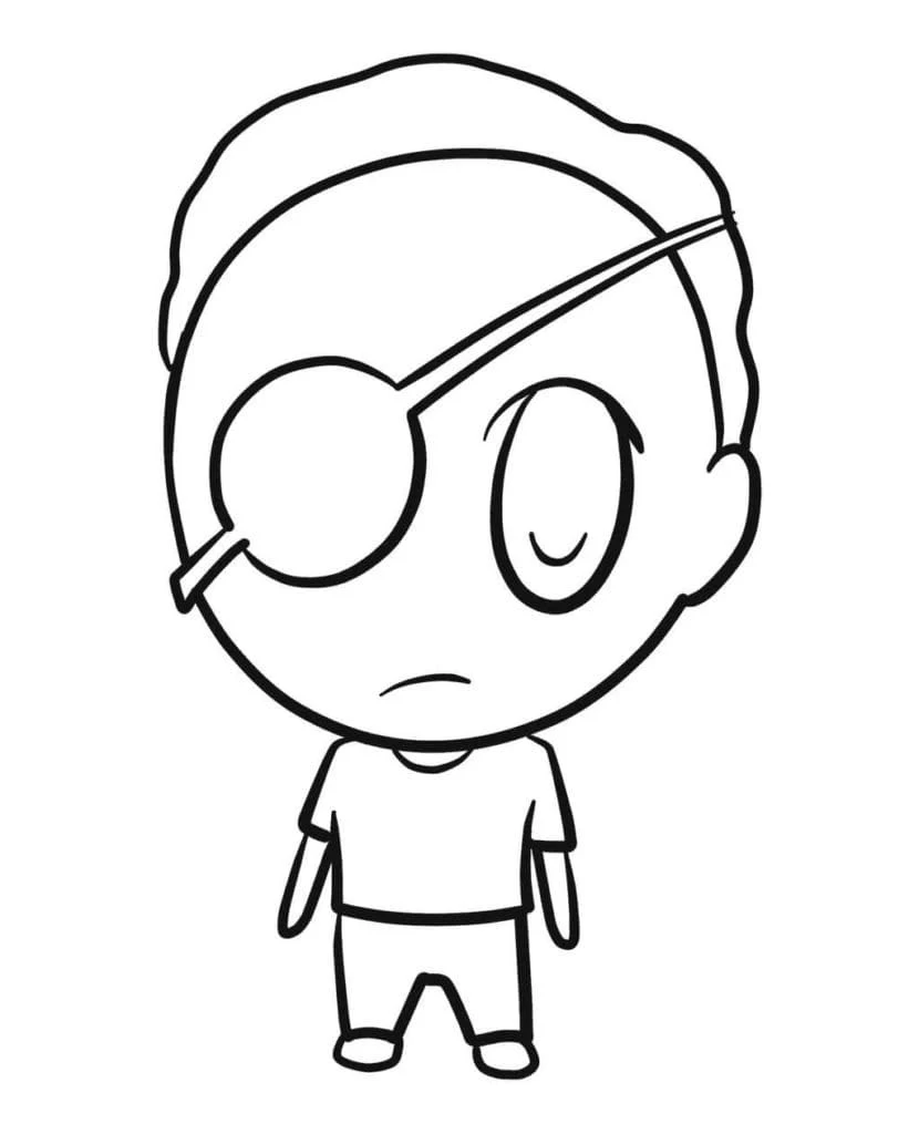 Malvorlage Morty Smith chibi mit Augenklappe