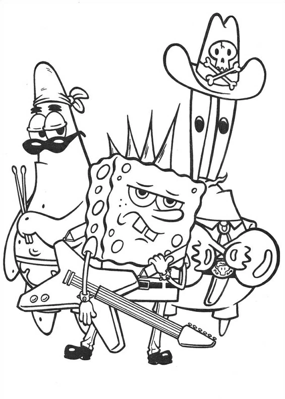 Malvorlage SpongeBob rockt mit Patrick und Thaddäus Malvorlage SpongeBob rockt mit Patrick und Thaddäus