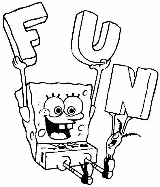 Malvorlage SpongeBob SquarePants hält die Buchstaben FUN