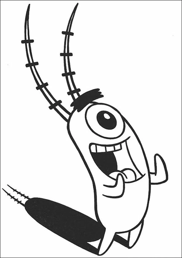 Malvorlage Plankton lacht mit erhobenen Fühlern Malvorlage Plankton lacht mit erhobenen Fühlern
