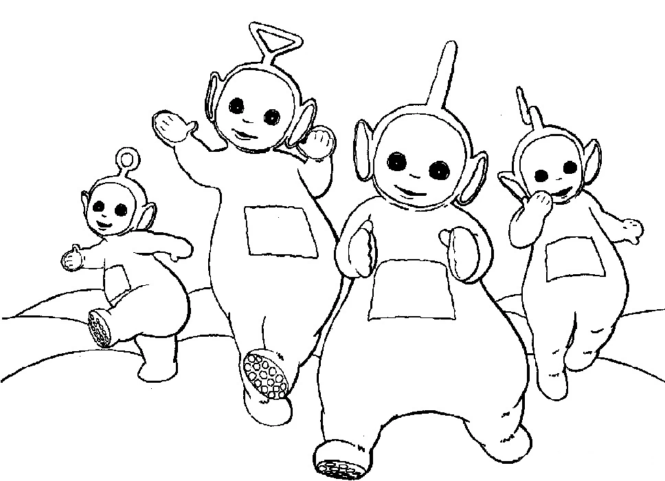 Malvorlage Teletubbies spazieren gemeinsam