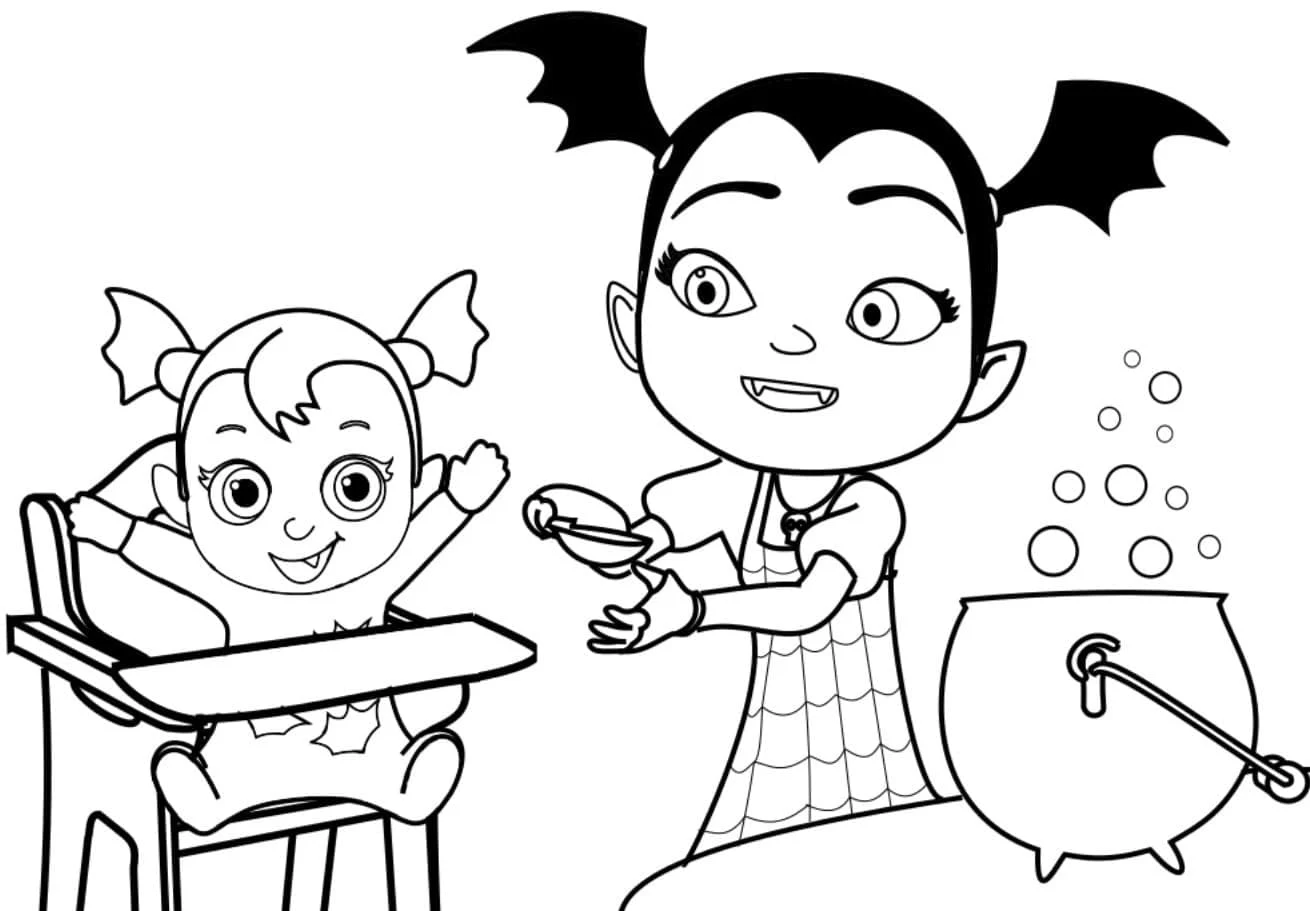 Malvorlage Vampirina füttert ein Vampirbaby