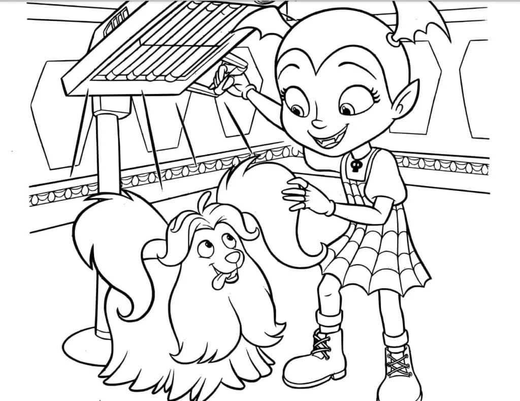 Malvorlage Vampirina spielt Klavier mit ihrem Hund Wolfie