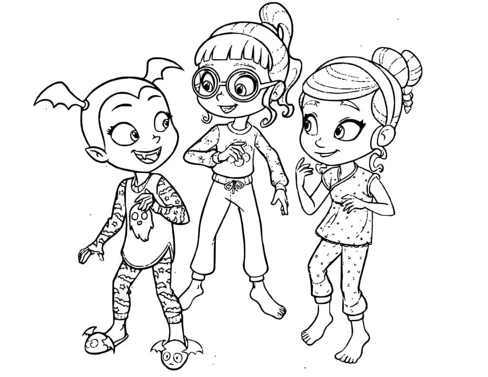 Malvorlage Vampirina, Bridget und Poppy im Schlafanzug