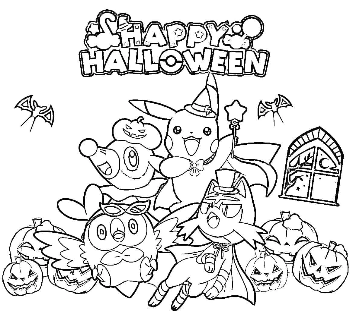 Malvorlage Pikachu und Freunde feiern Halloween