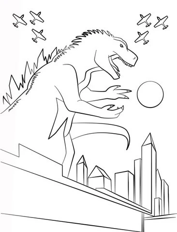 Druckfertiges Godzilla Ausmalbild #173090 aus der Filme und TV-Serien Reihe für Kinder und Erwachsene