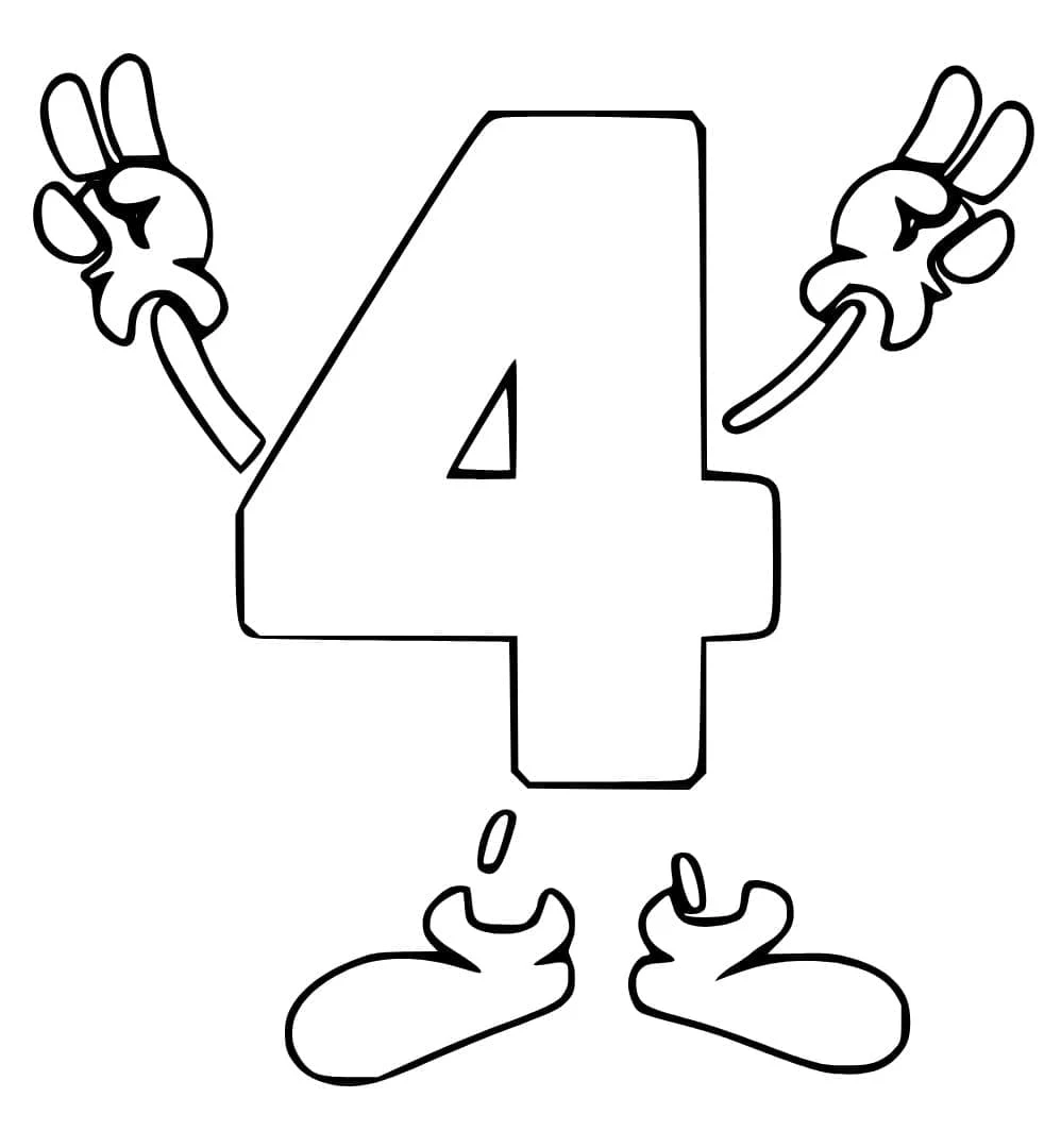 Malvorlage Nummer 4 mit Cartoon-Armen und -Beinen