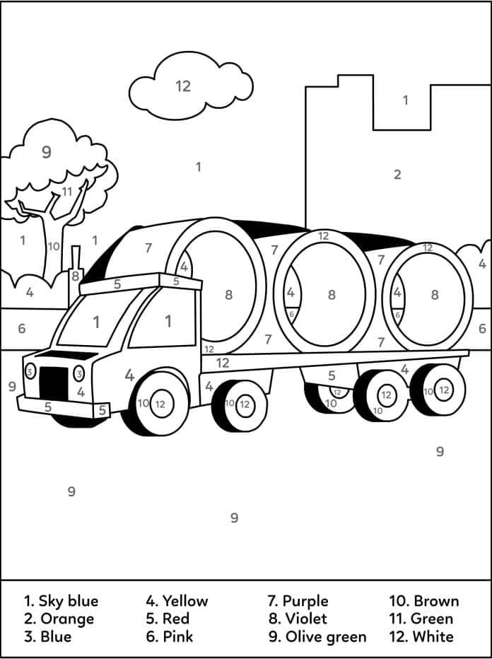 Malvorlage: LKW Malen nach Zahlen (Malen nach Zahlen) #177954 - Kostenlose Malvorlagen zum Ausdrucken