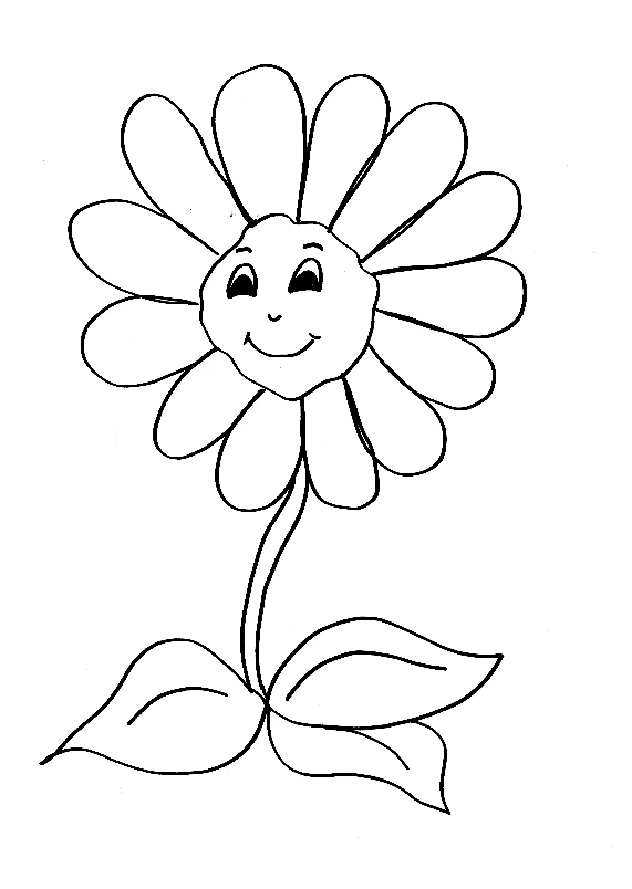 Malvorlage Lächelnde Blume mit großen Blütenblättern