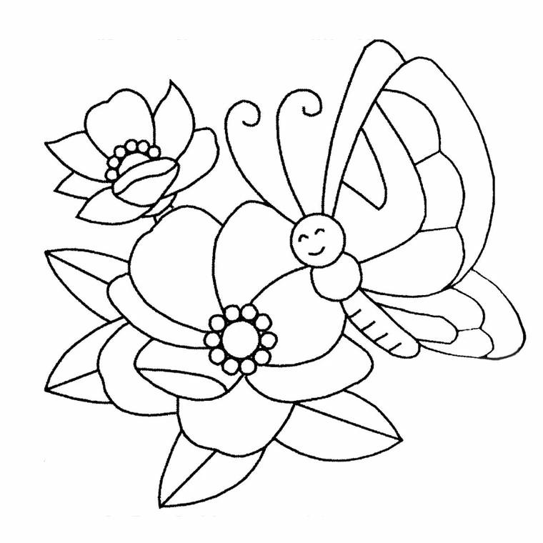 Malvorlage Schmetterling sitzt auf zwei Blumen