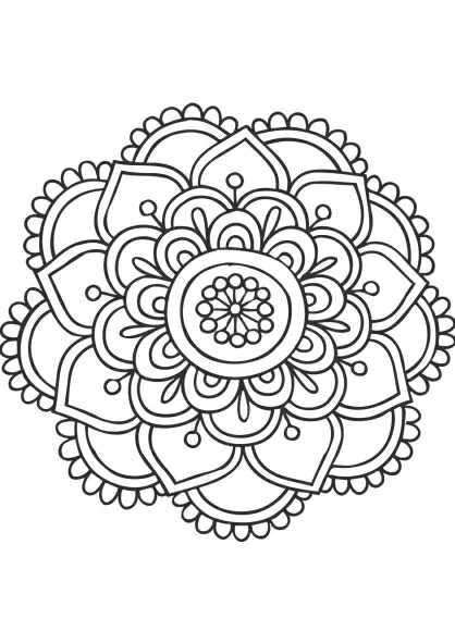 Malvorlage Blumenmandala mit geschichteten Blütenblättern
