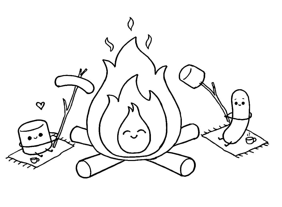 Malvorlage Niedliches Lagerfeuer mit Marshmallow und Würstchen Malvorlage Niedliches Lagerfeuer mit Marshmallow und Würstchen