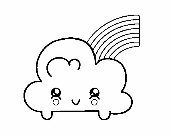 Malvorlage Kawaii-Wolke mit Regenbogen