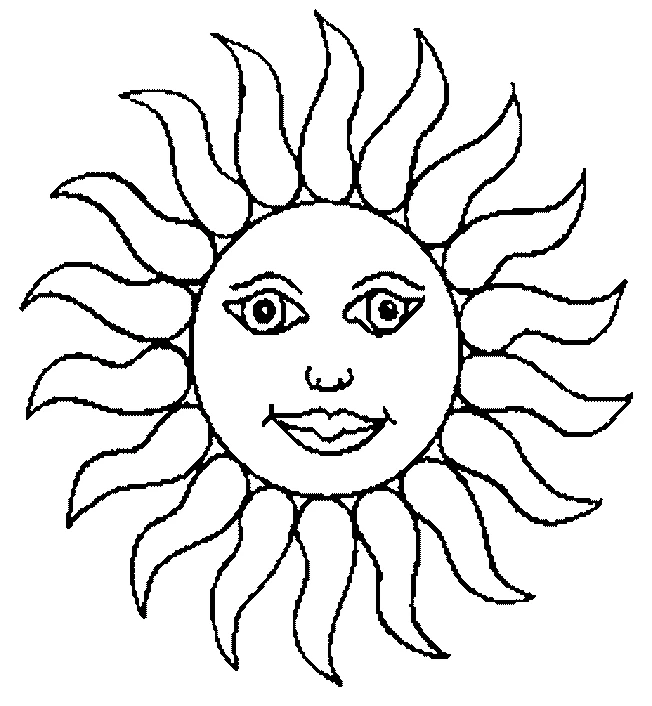 Malvorlage Lächelnde Sonne mit flammenartigen Strahlen Malvorlage Lächelnde Sonne mit flammenartigen Strahlen