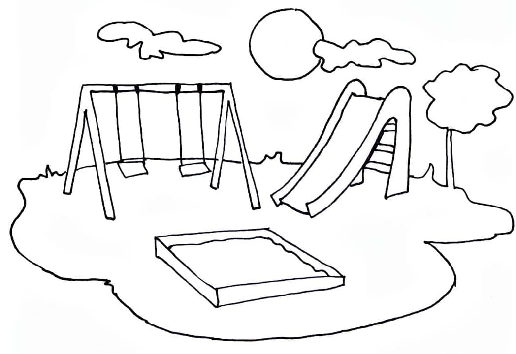 Malvorlage Rutsche auf einem Spielplatz