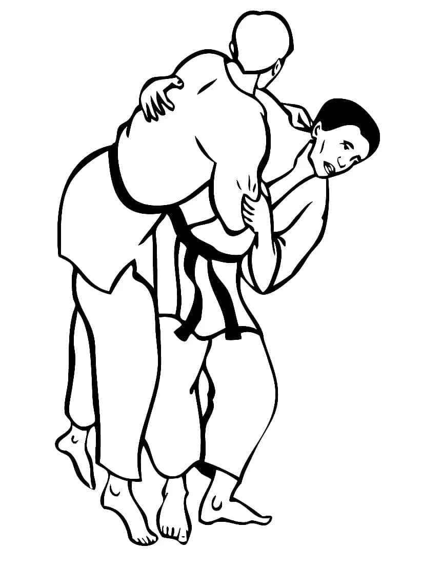 Malvorlage Zwei Judoka bei einem Hüftwurf Malvorlage Zwei Judoka bei einem Hüftwurf