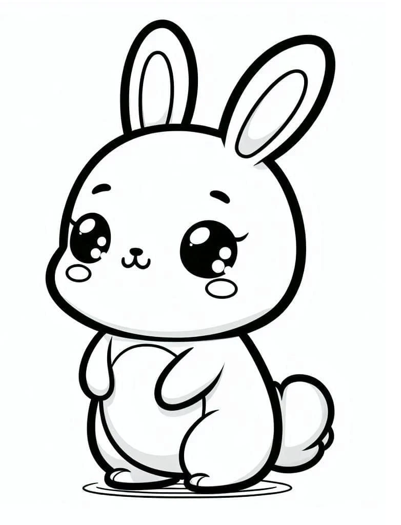 Malvorlage Kawaii Kaninchen sitzt mit großen Augen